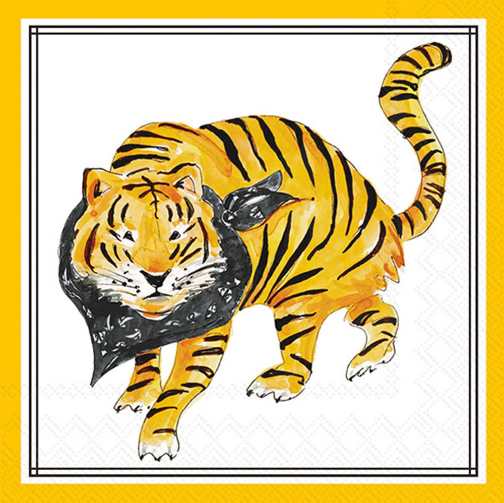 Tiger Paper Cocktail Napkin 20 Ct Black Prowling