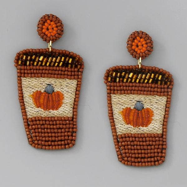 Pumpkin Spice Latte Seed Beaded Dangle Earrings