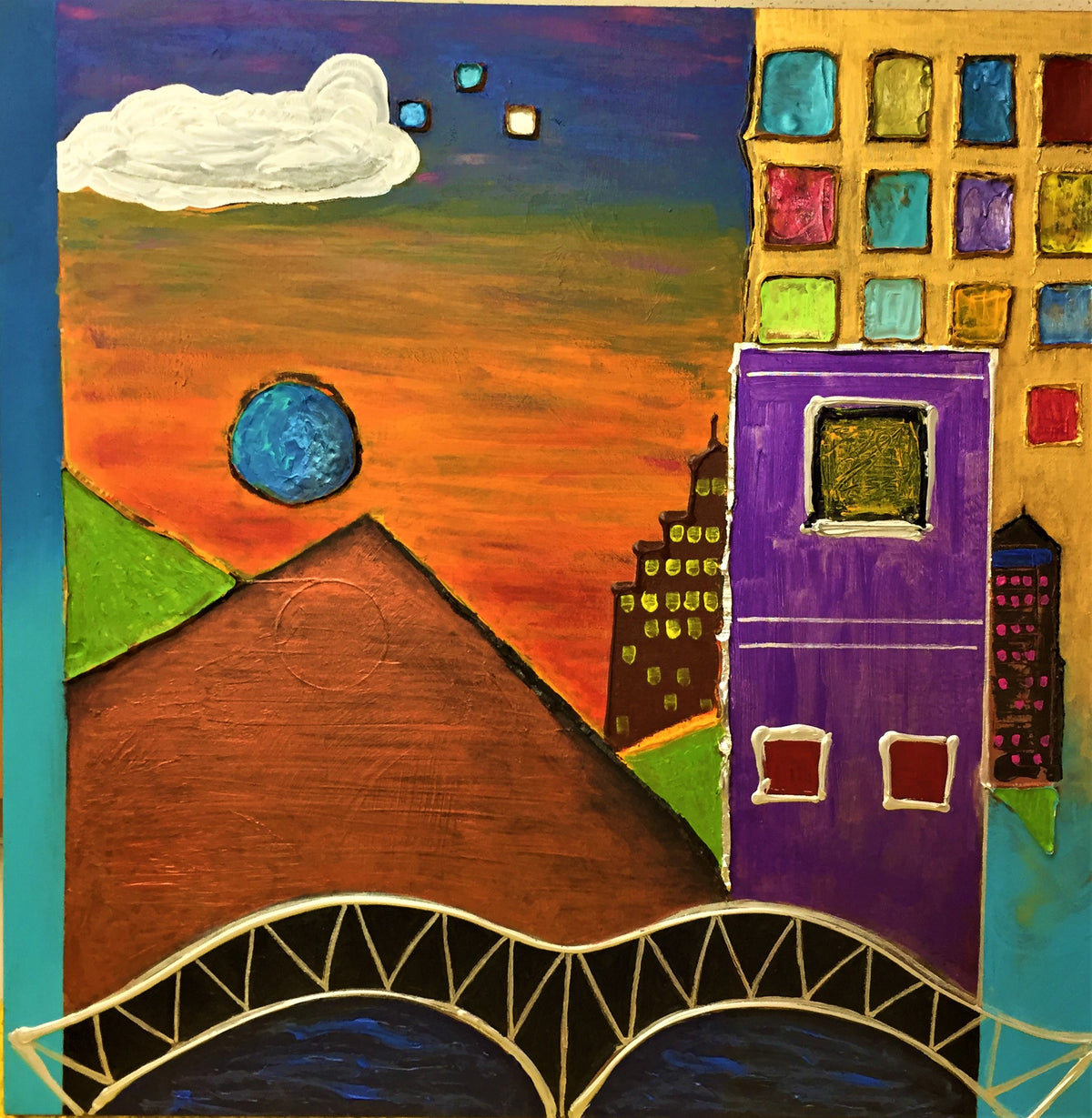 &quot;Memphis Town Sunset&quot; - 36&quot; x 36&quot; Original by Wayne Russell
