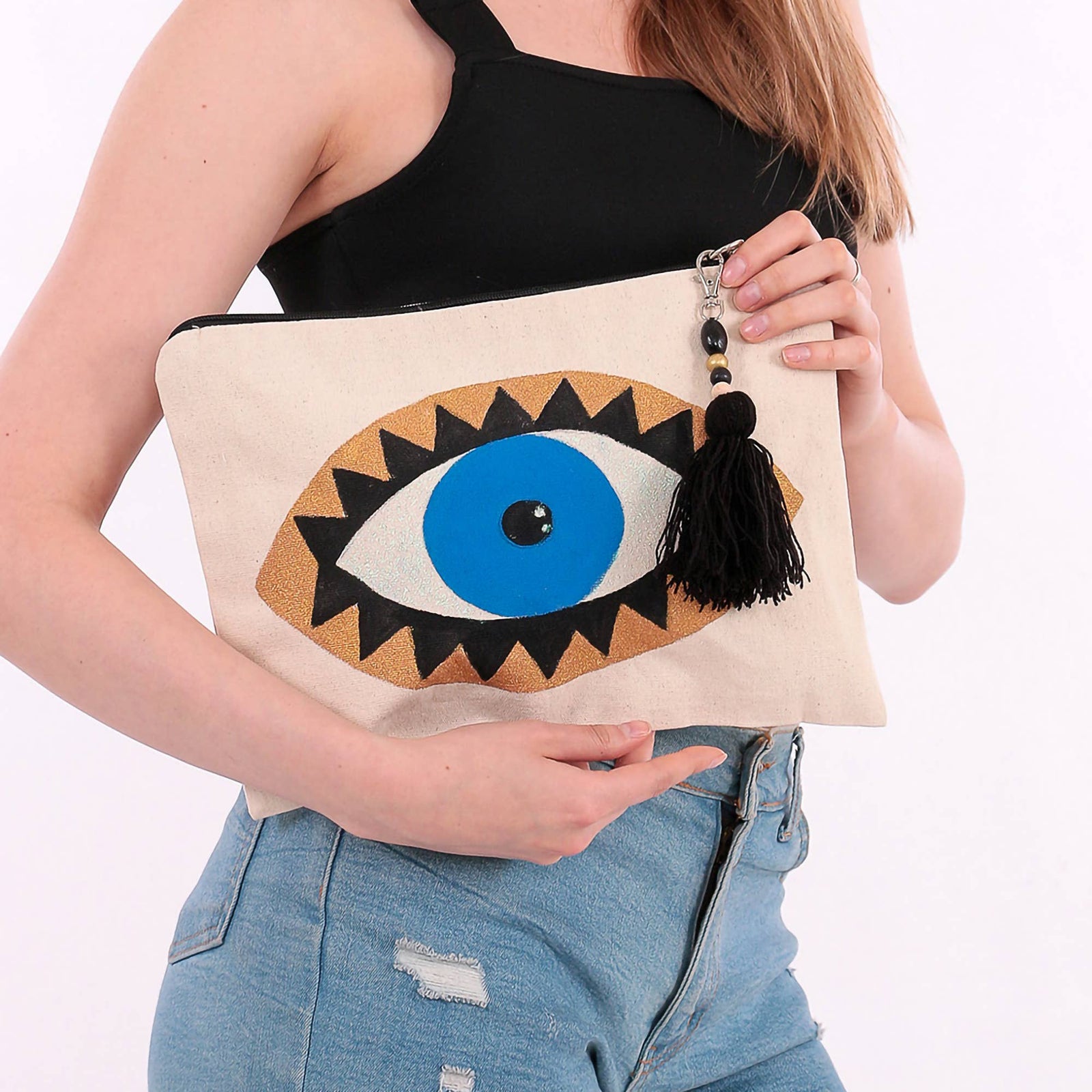 Hand Painted Eye Clutch Bag
