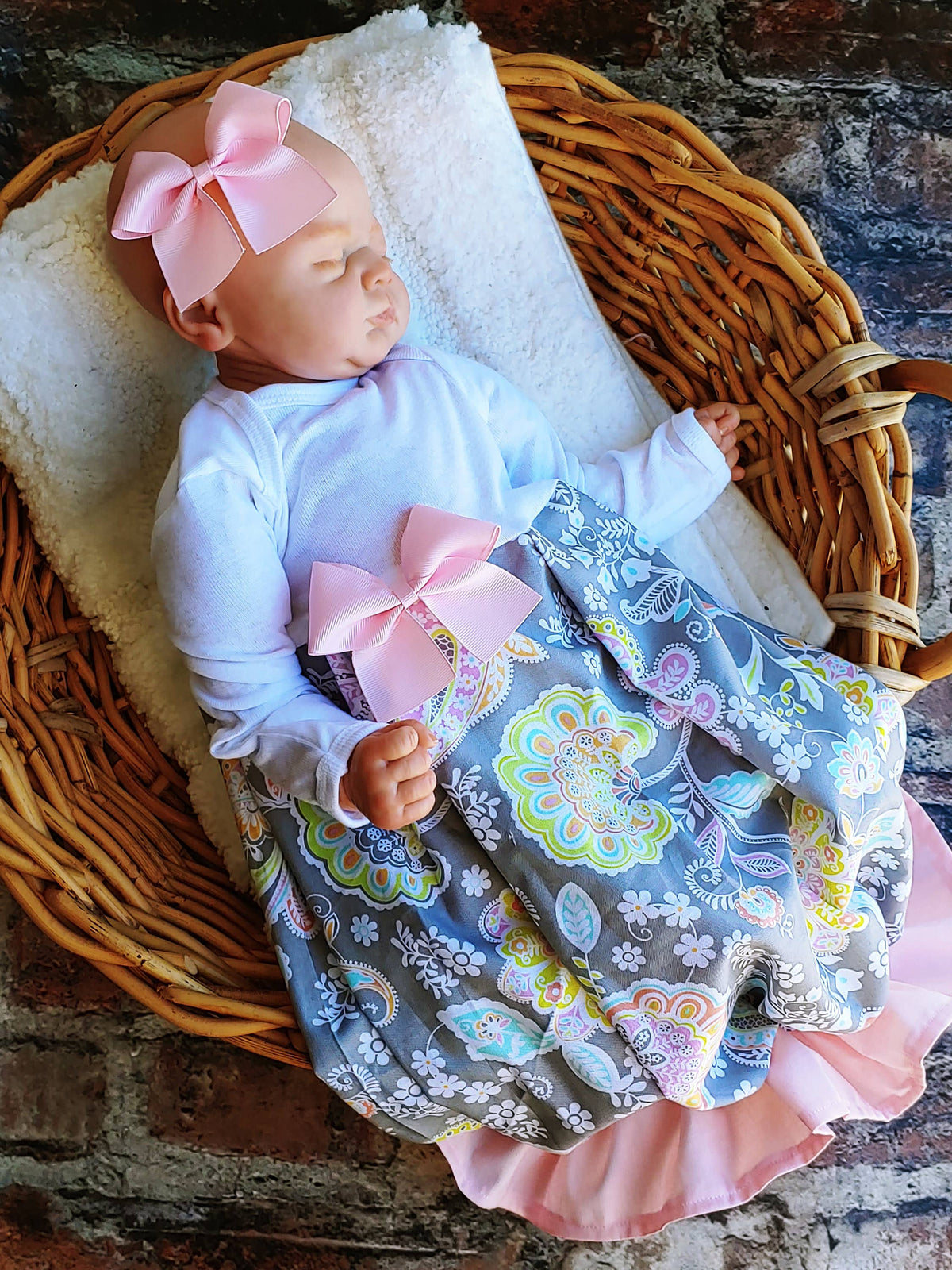 Oh Yay Paisley Layette Gownn with Ruffle