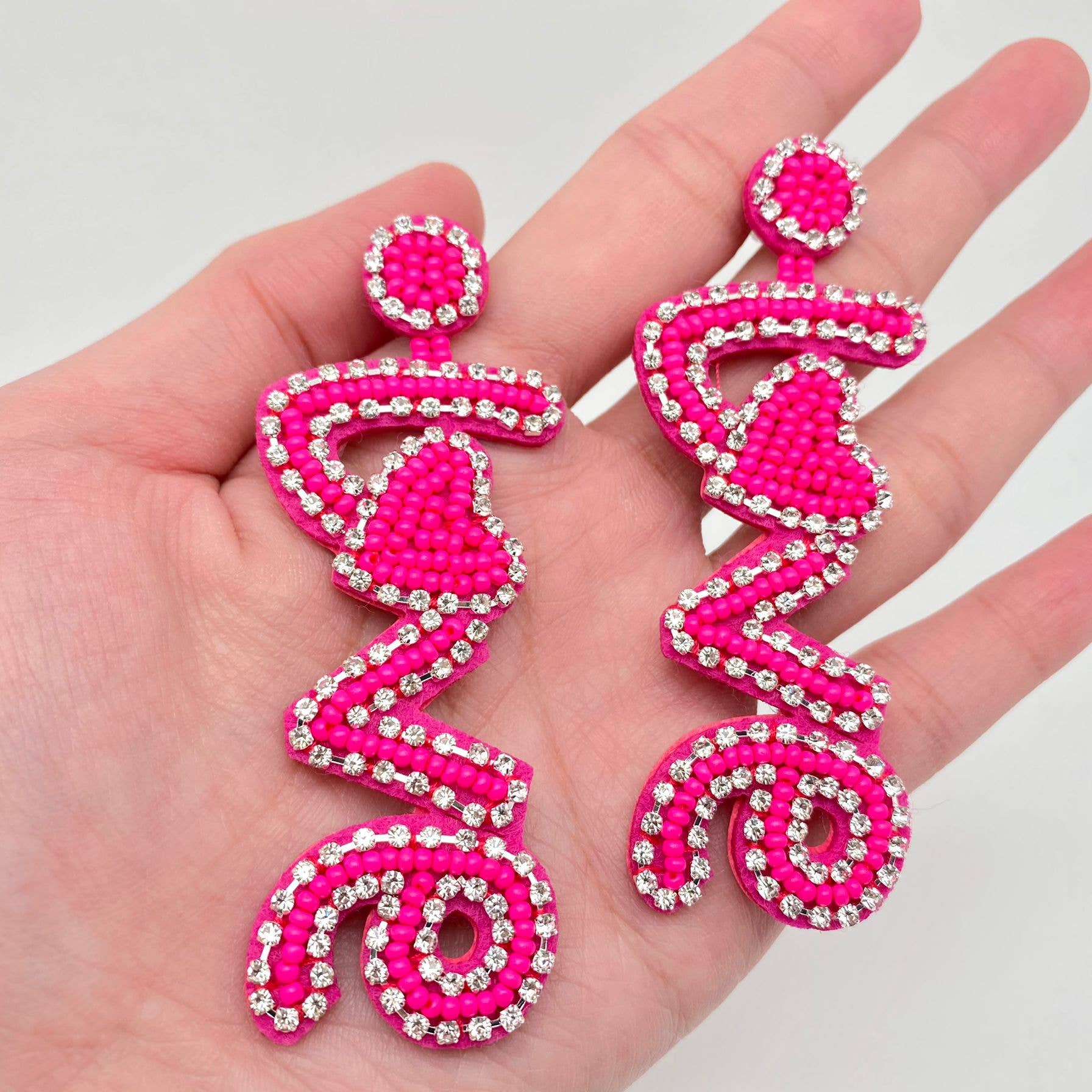 Hand-woven Sparkling 'LOVE' Beaded Earrings: Rose Red