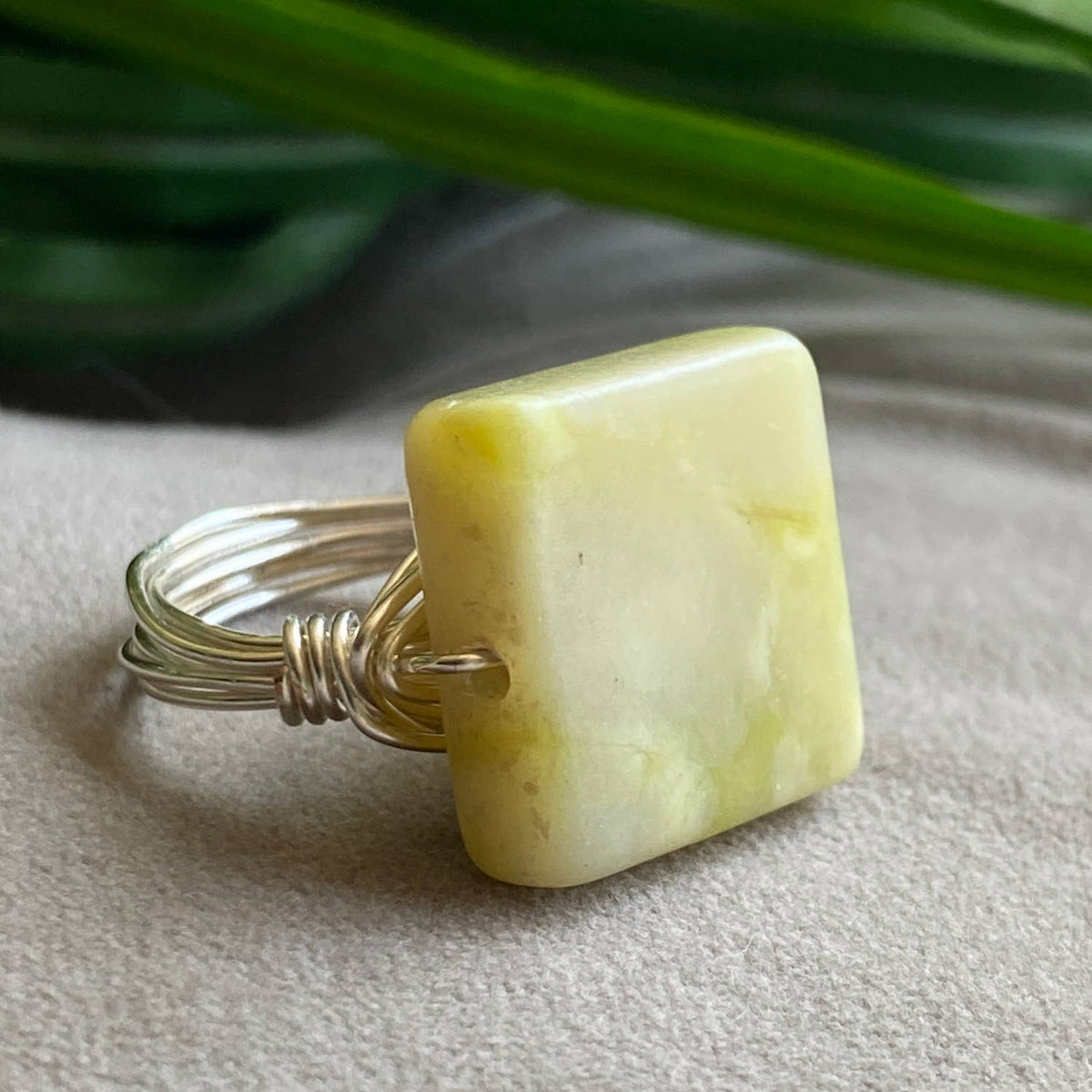 JADE - Square Olive Jade Silver Ring (New Jade)