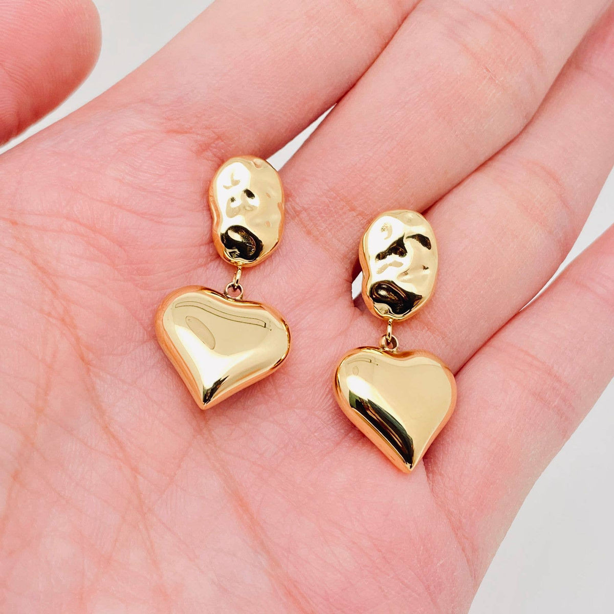 Heart Charm Pendant 18K Gold Plated Irregular Post Earrings