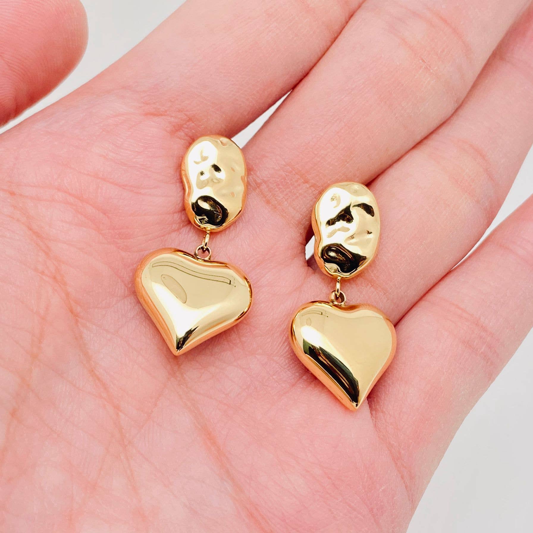 Heart Charm Pendant 18K Gold Plated Irregular Post Earrings