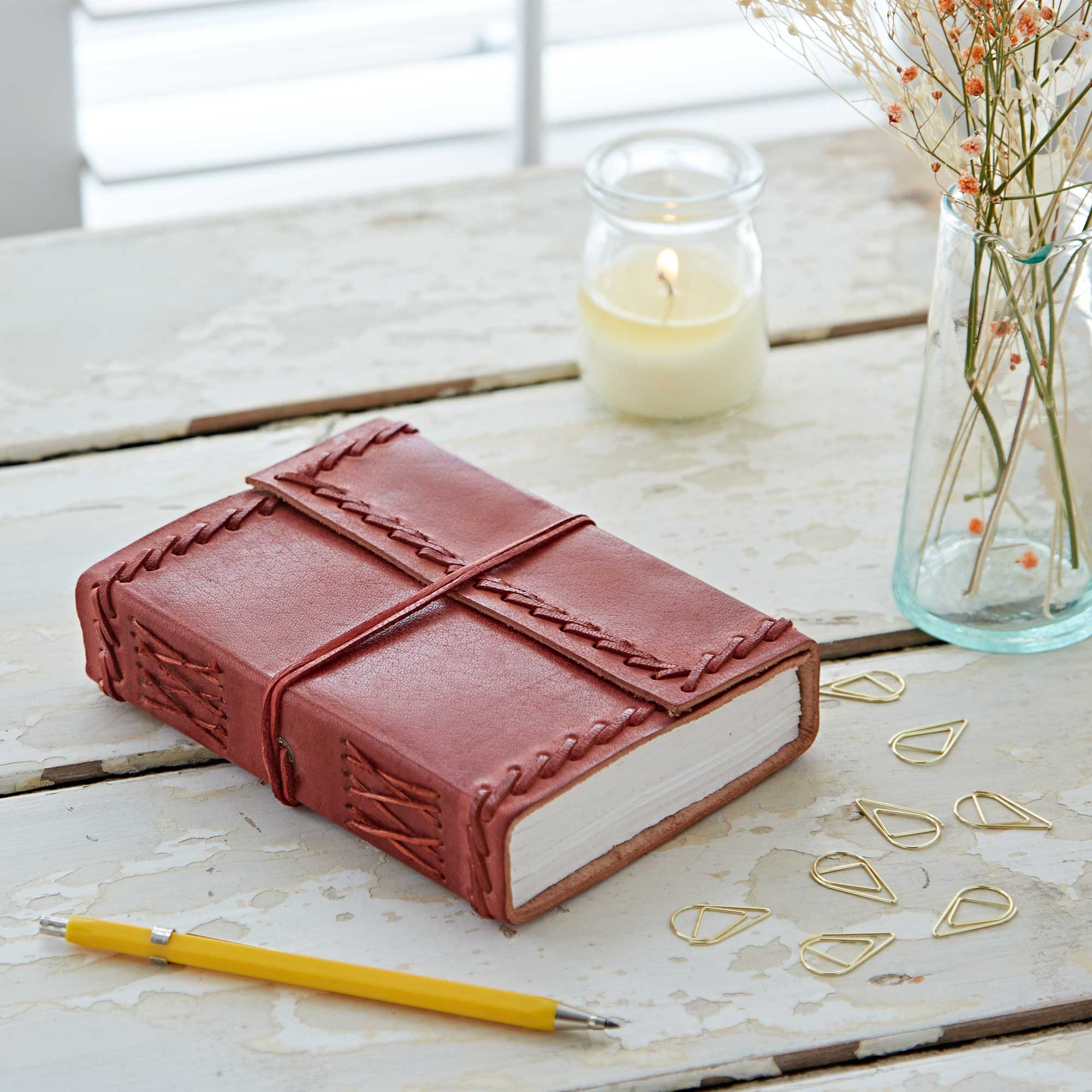 Handmade Stitched Distressed Leather Journal: Medium