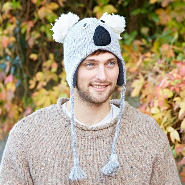 KOALA GREY Handmade Wool Animal Winter Hat - Woolly Hat