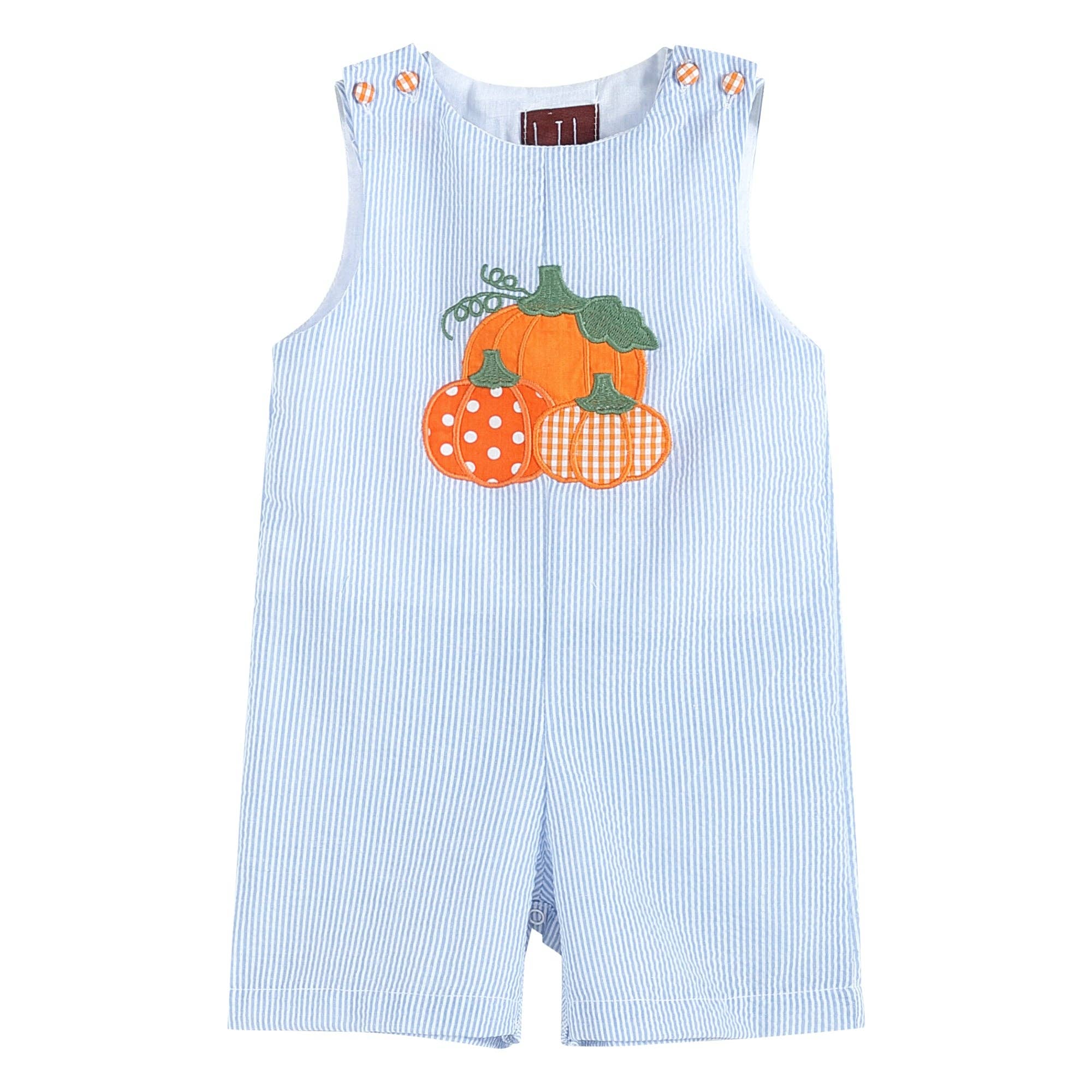 Blue Seersucker Pumpkin Shortalls