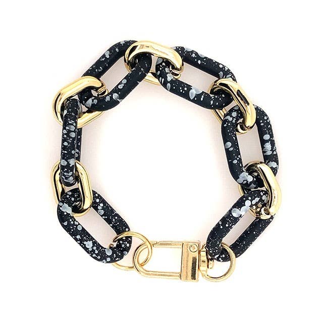 Black and White Color Coated Metal with Gold Link Bracelet