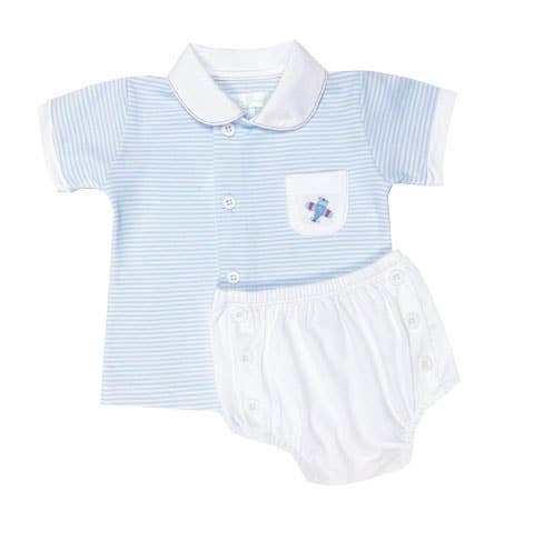 Airplanes Striped Baby Boy  Diaper and Shirt Pima Cotton Set