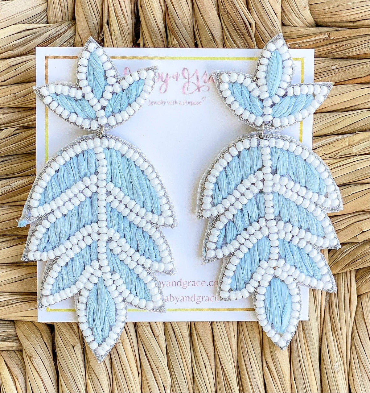 Lilly Raffia  Earrings | White &amp; Carolina Blue
