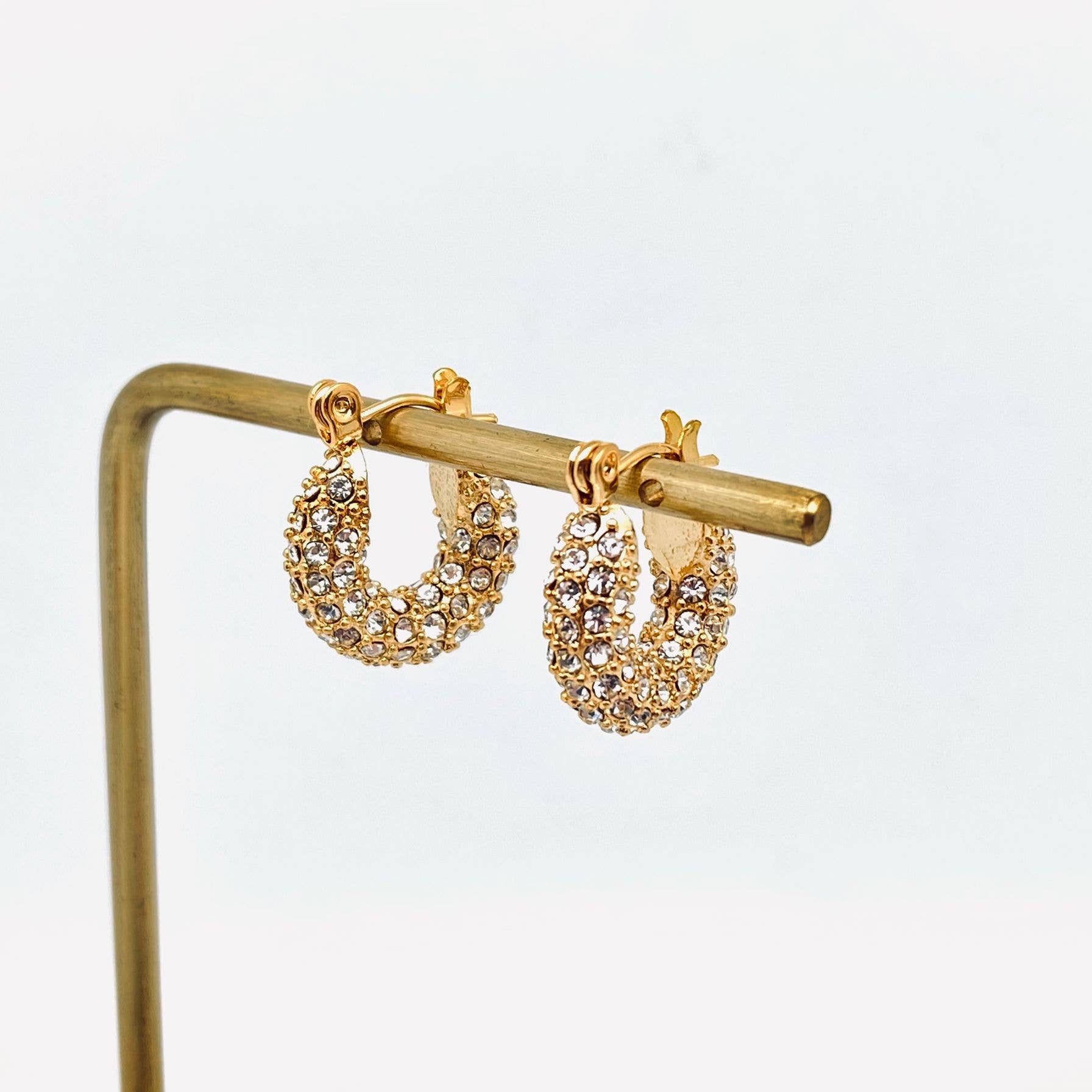 Sparkling 18K Gold Plated Stainless Steel Hoop Earrings: S - Whtie Cubic Zirconia