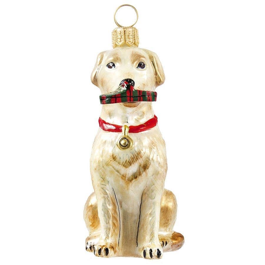 Yellow Lab with Tartan Plaid Slipper Holiday Ornament