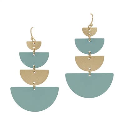 Half Moon Gold &amp; Sage Green Metal Rubber coated 2" Earring