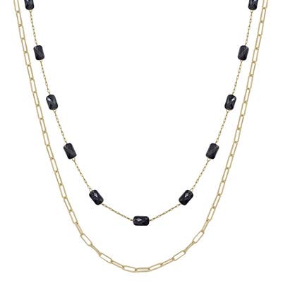 Black Beaded and Gold Double Layered16"-18" Necklace