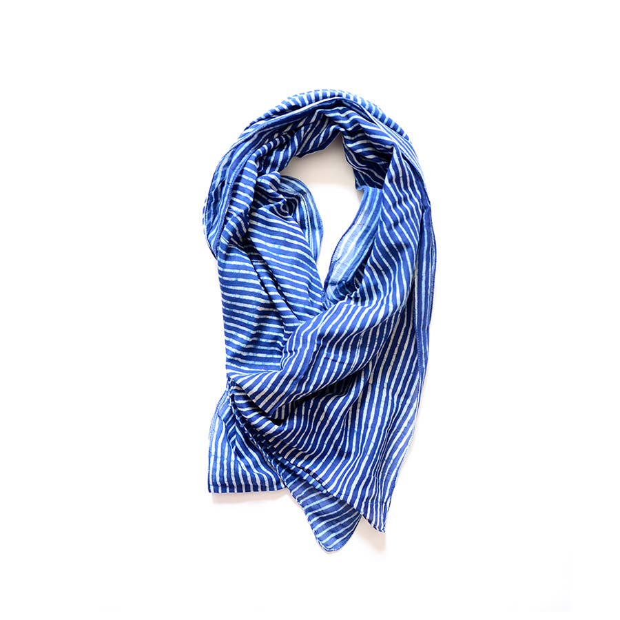 Scarf   Indigo Blue Beach Life Block Printed Scarf