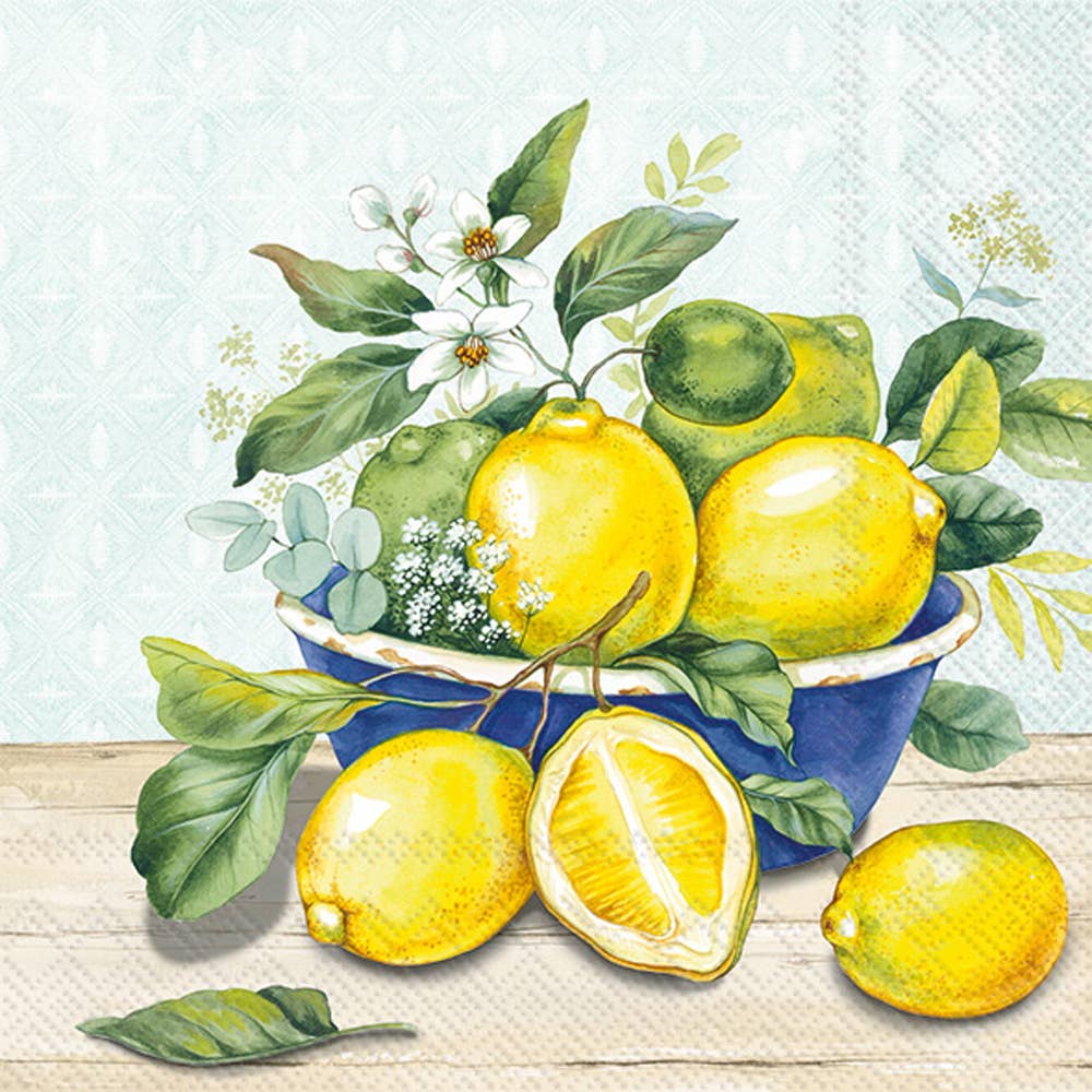 Paper Cocktail Napkin 20 Ct Lemon In Bowl Mint