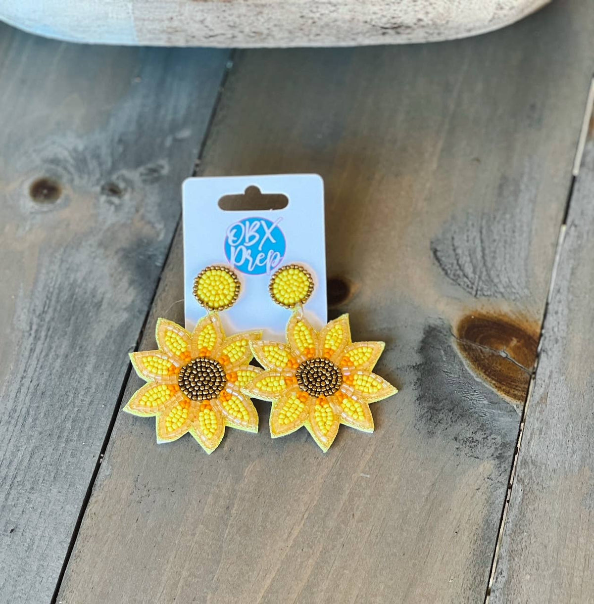 Sunflower Seed Beaded Dangle Earrings