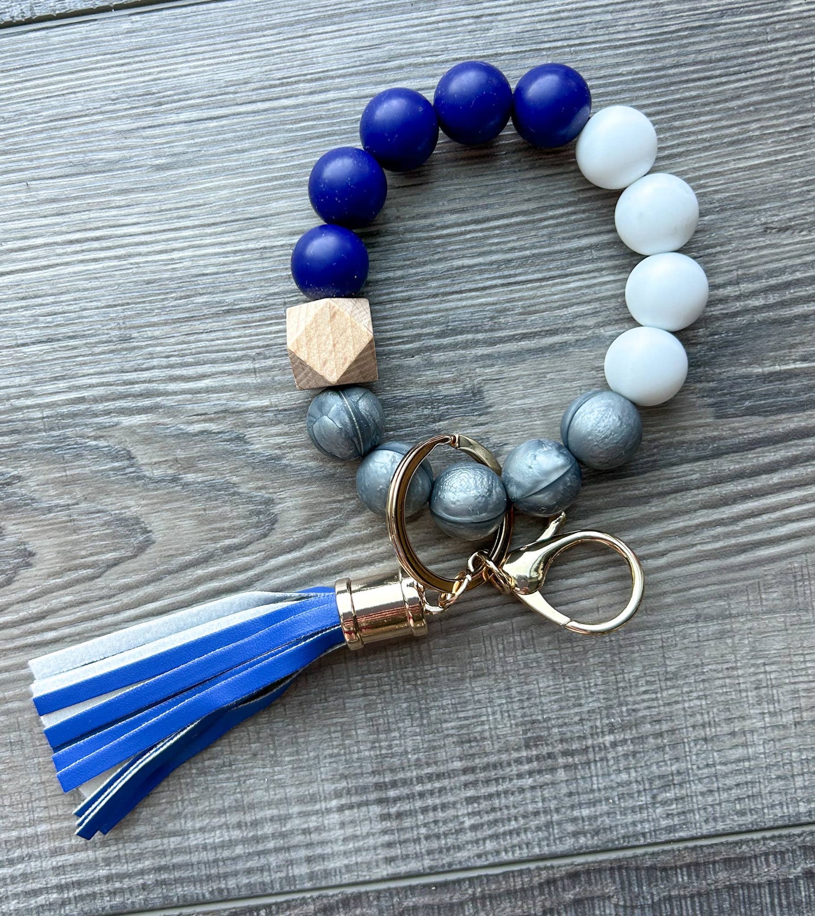 Game Day Wristlet Silicone Beads - Navy/Silver/White