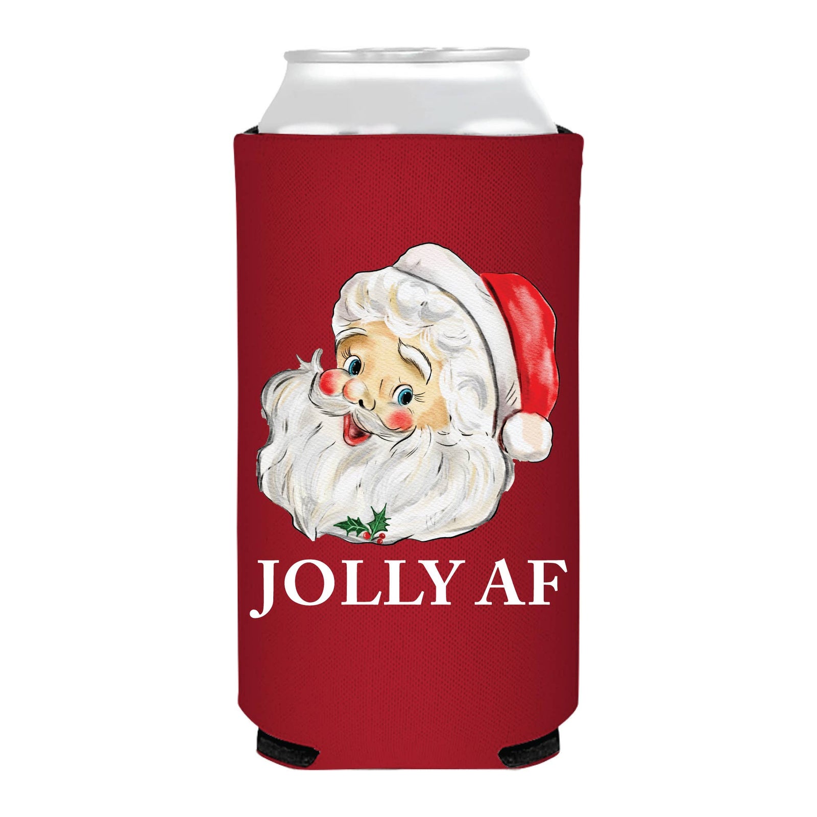 Jolly AF Watercolor Santa Vintage Cheeky koozie