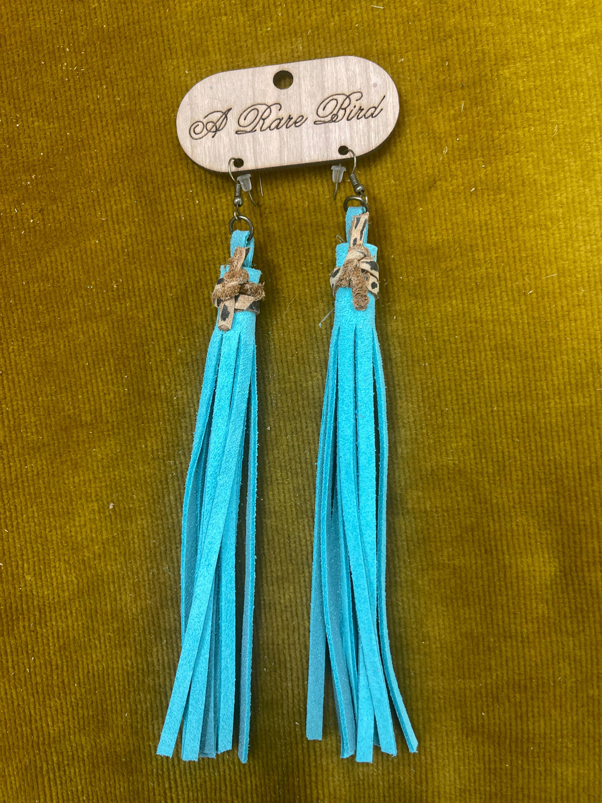 Distressed Turquoise Leather Tassel Earrings