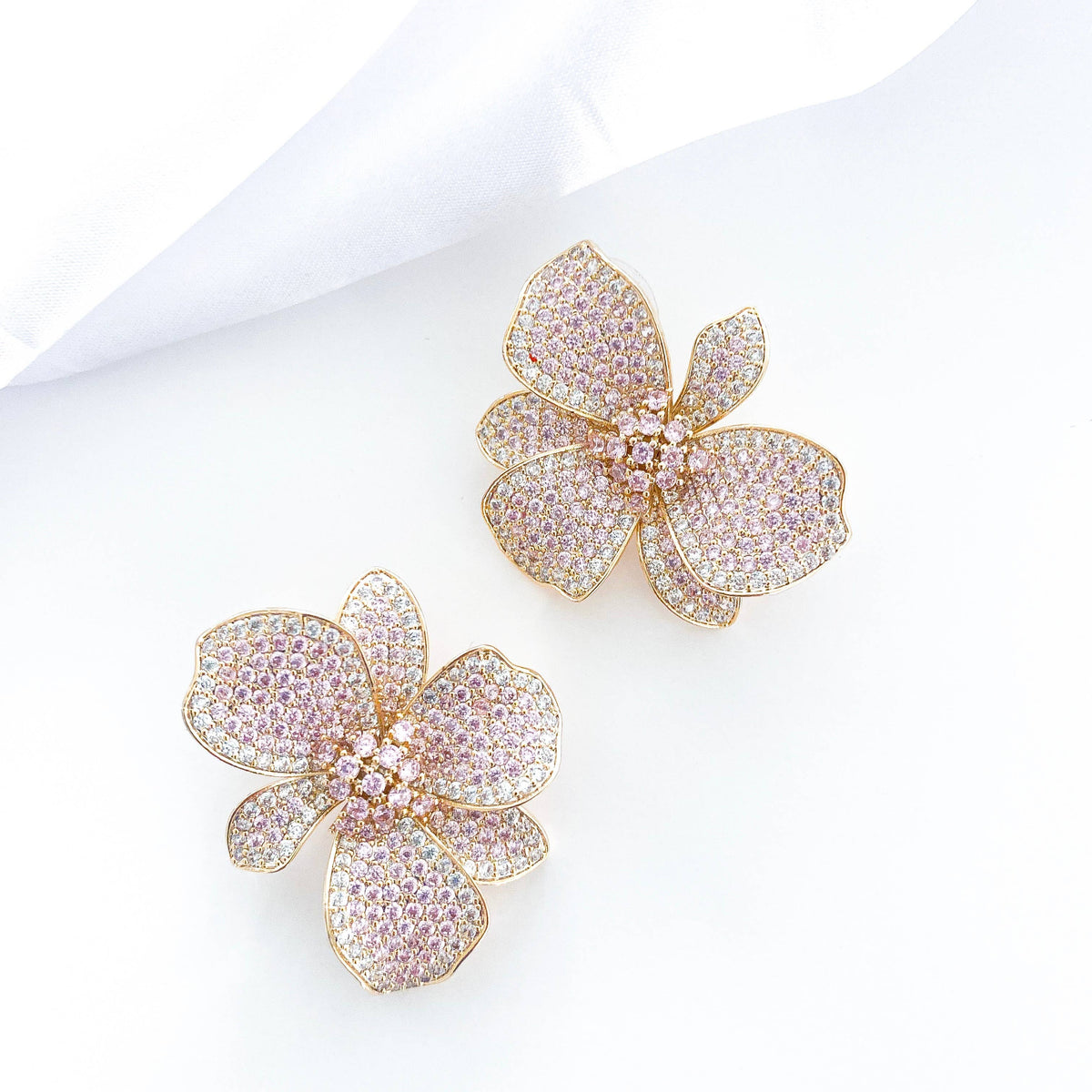 EARRINGS Deluxe Pink Crystal Flower Earrings
