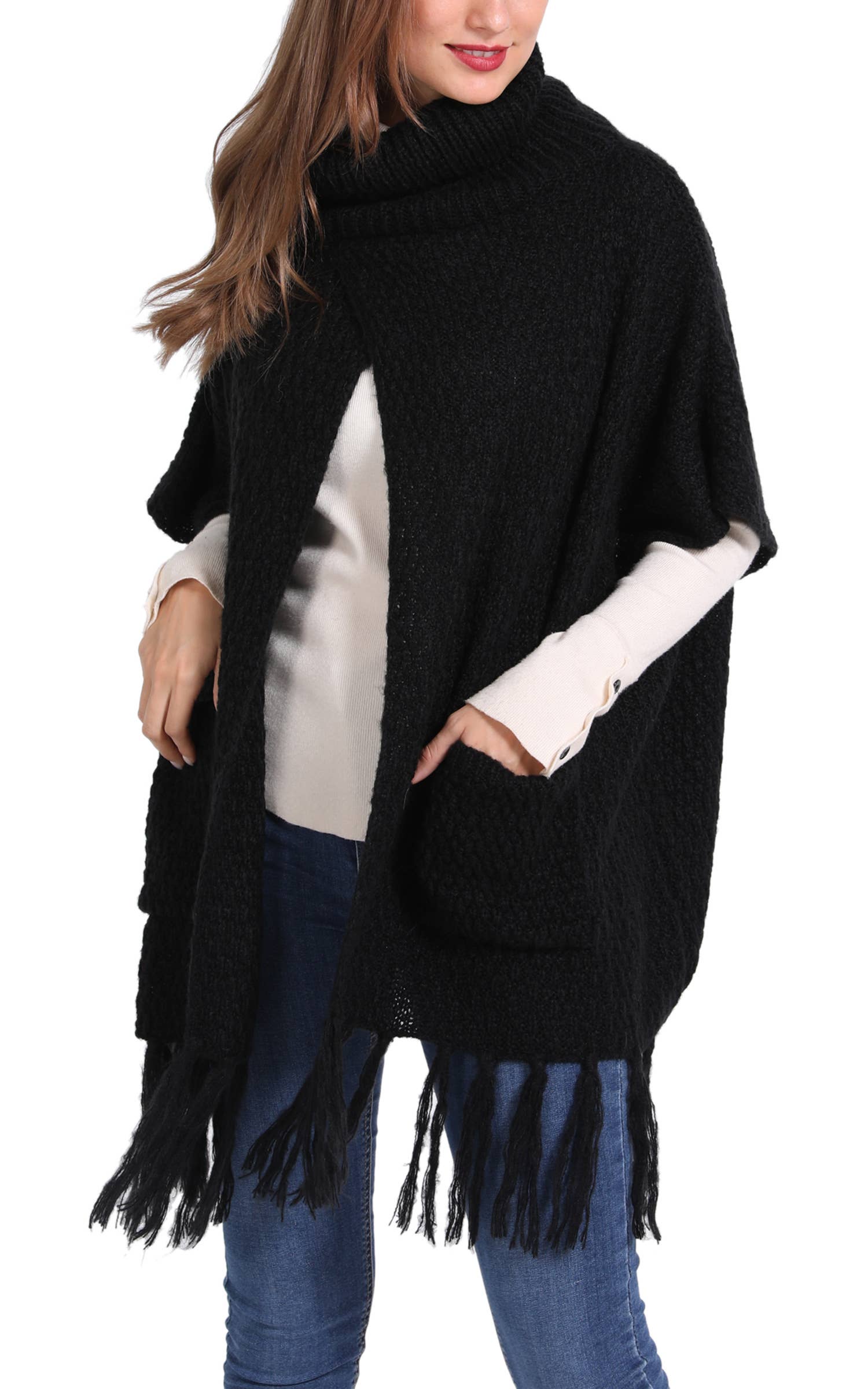 Loose Pullover Knitted Poncho Sweater For Women, Oem