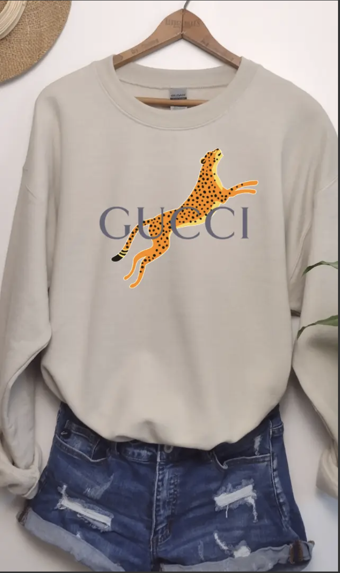 Boho Gucci Cheetah Sweatshirt - Designer Inspired - White