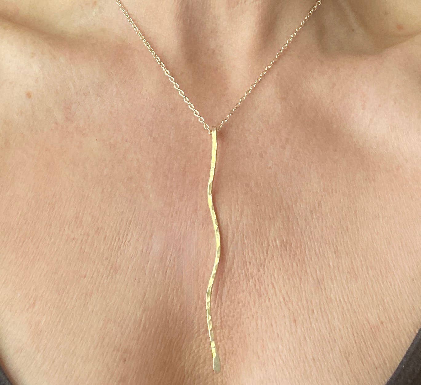 GOLD - Wavy Gold Branch Hammered Gold Brass Necklace