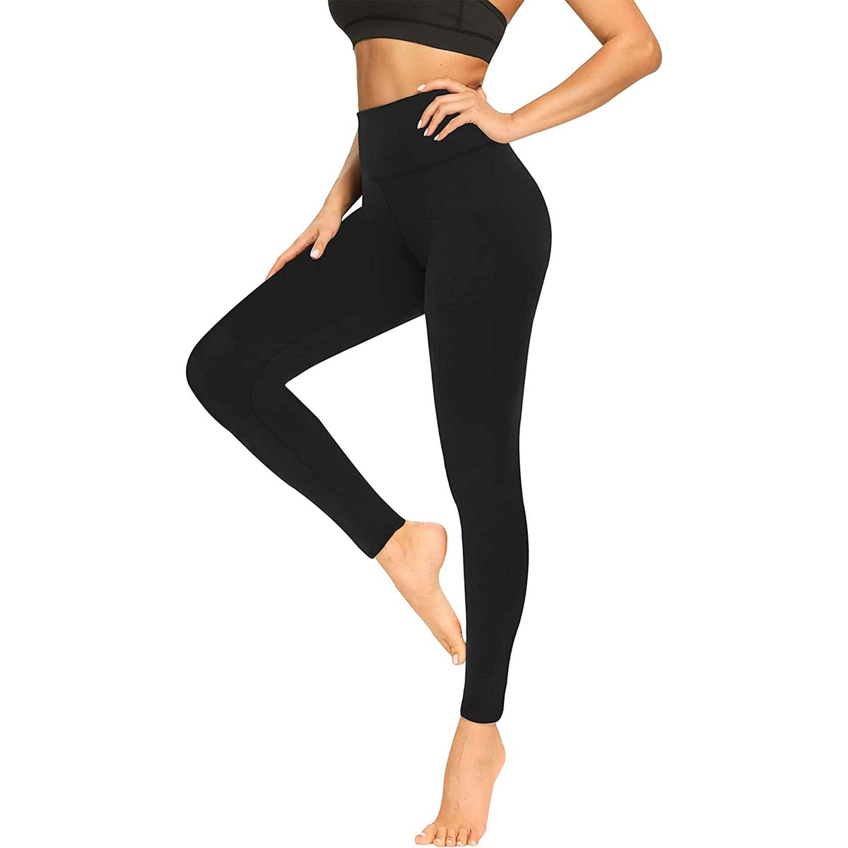 5 INCHES BAND TUMMY CONTROL SOFT LEGGINGS,  BLACK