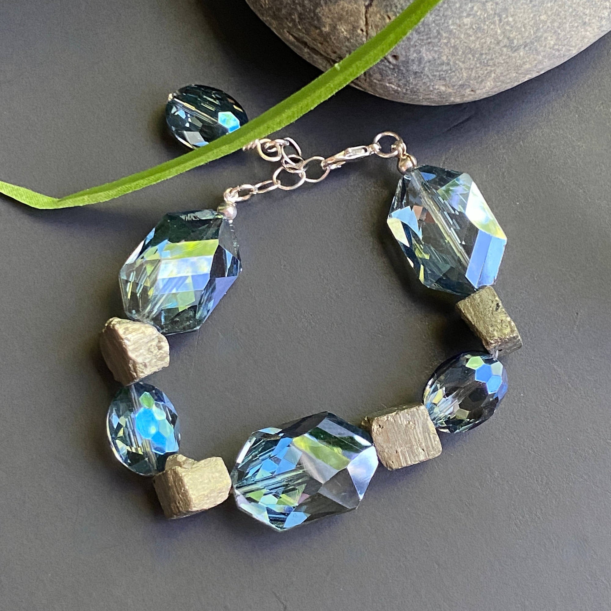 Blue - Crystal and Pyrite Stretch Chunky Bracelet