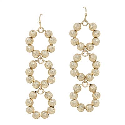 Gold Beaded Triple Drop 2" Earring