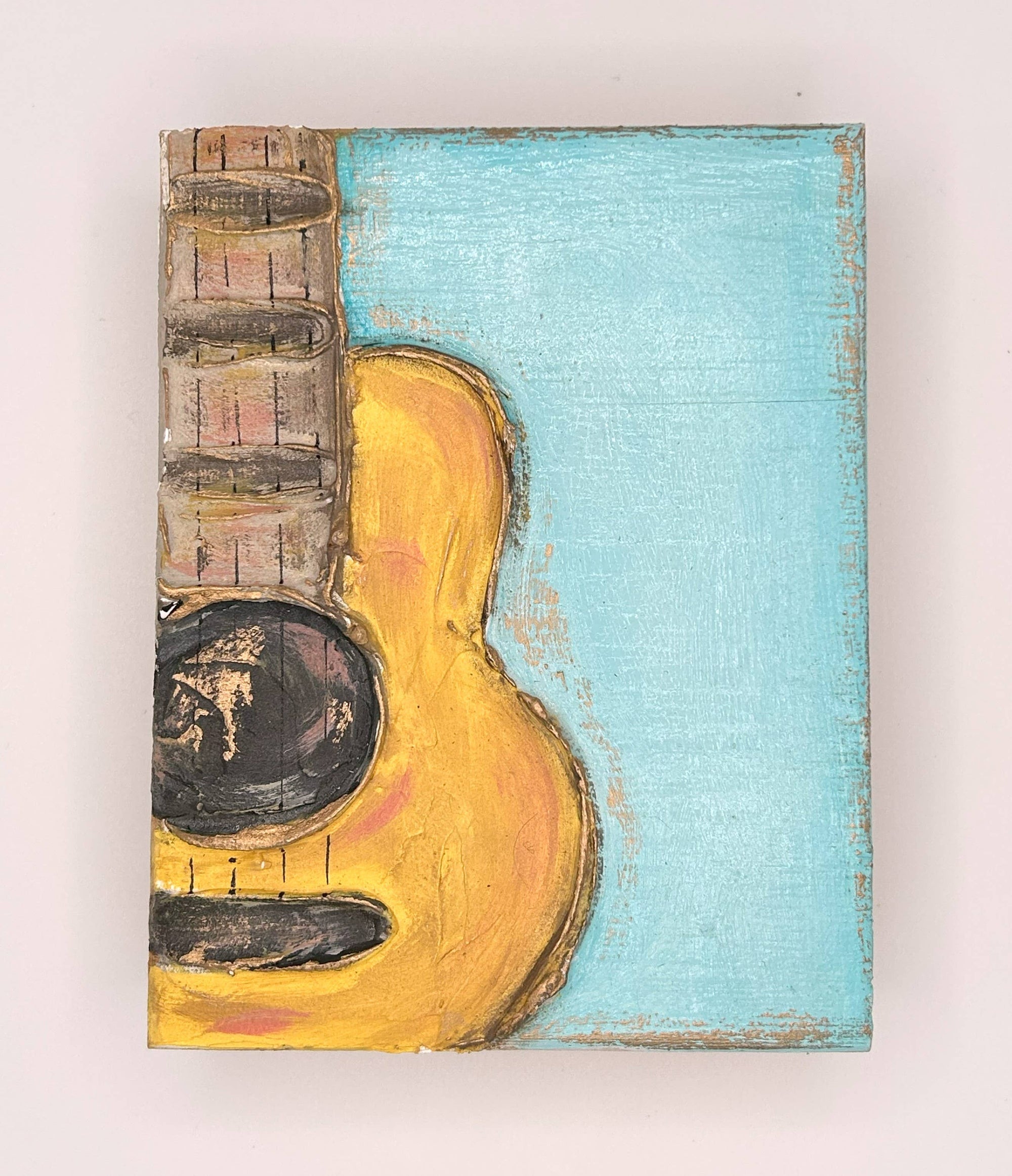 4x5 Guitar painted textured wood block  music festival