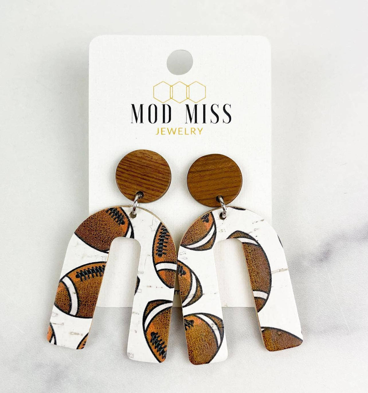 Cork+Leather Arch Earring "Football"