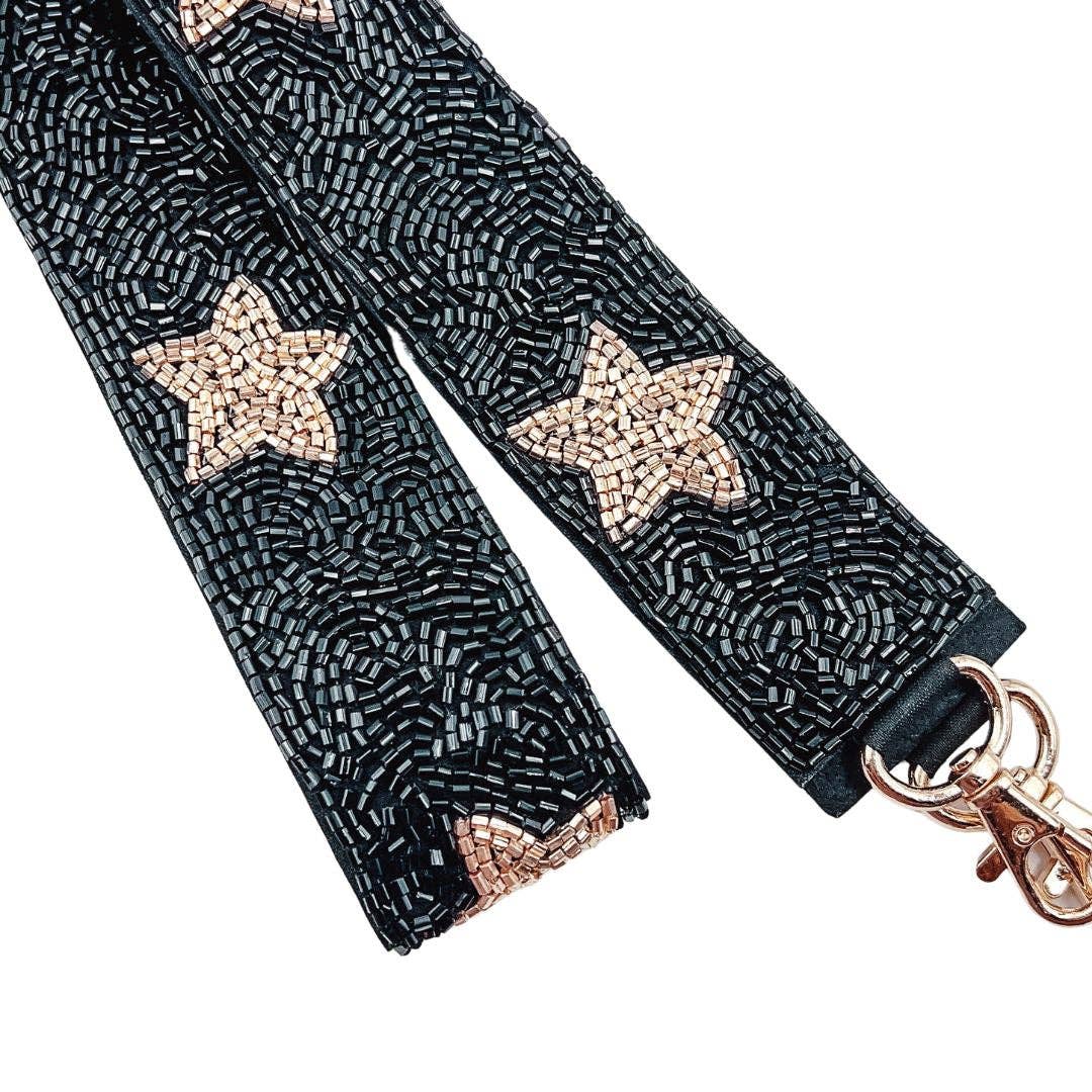 Black & Gold Star Beaded Purse Strap