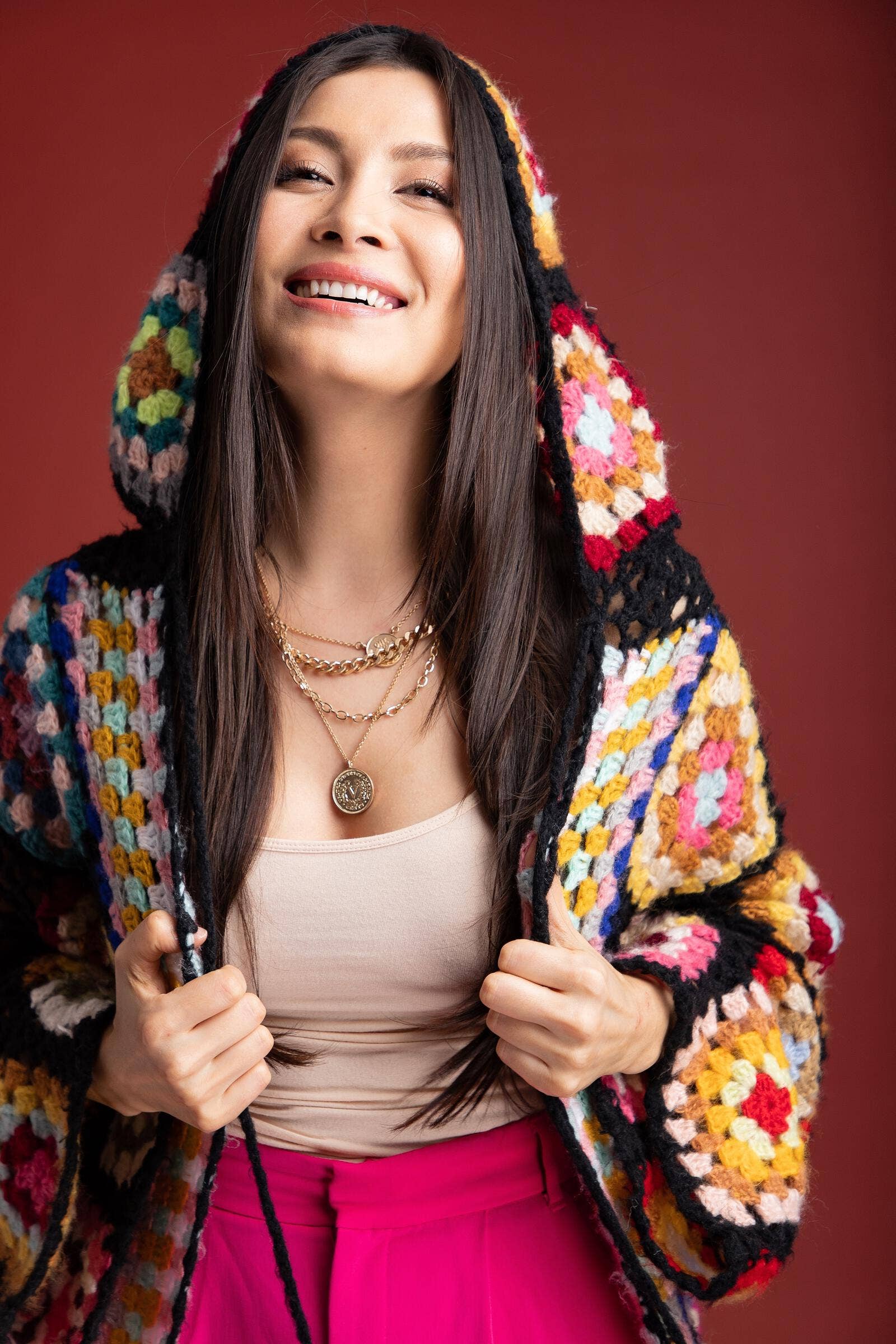 Hooded Granny Crochet Kimono: Black