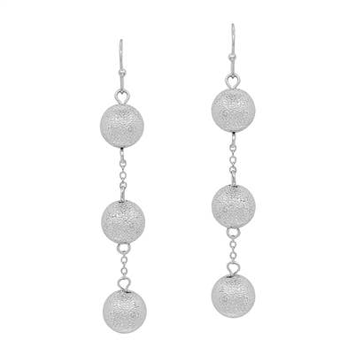 Silver Textured Beaded 3 Drop 2" Earring