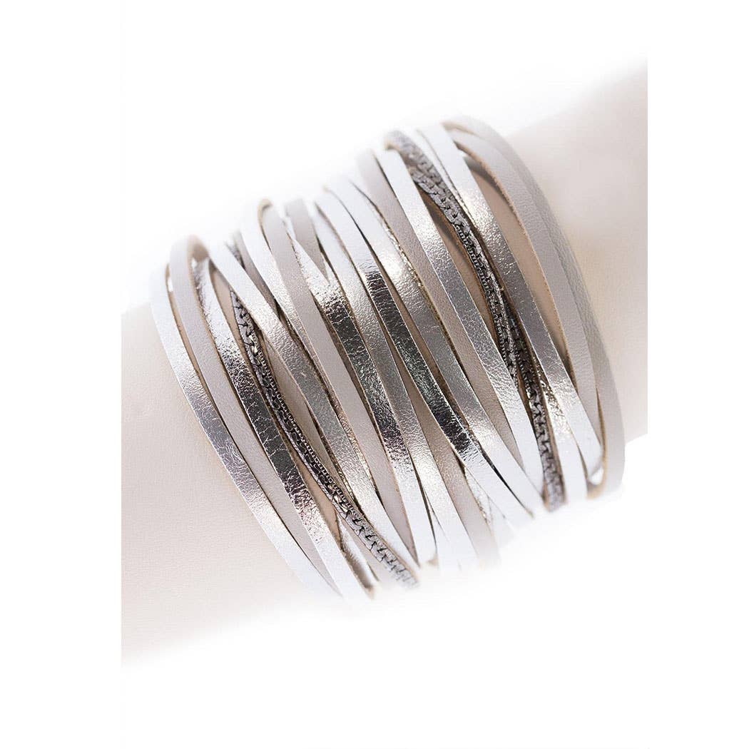 Flexi Stackable Leather On The Line Bracelet: Silver
