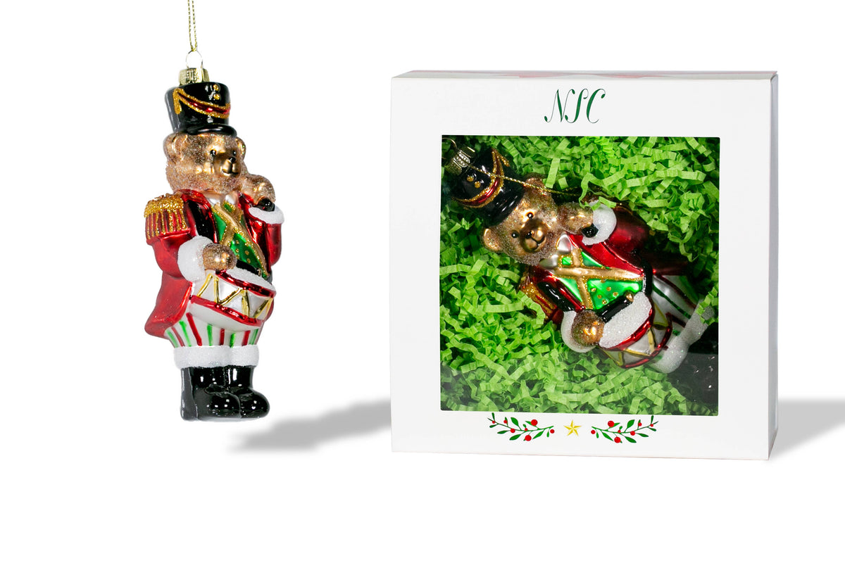 Nutcracker Bear Glass Ornament