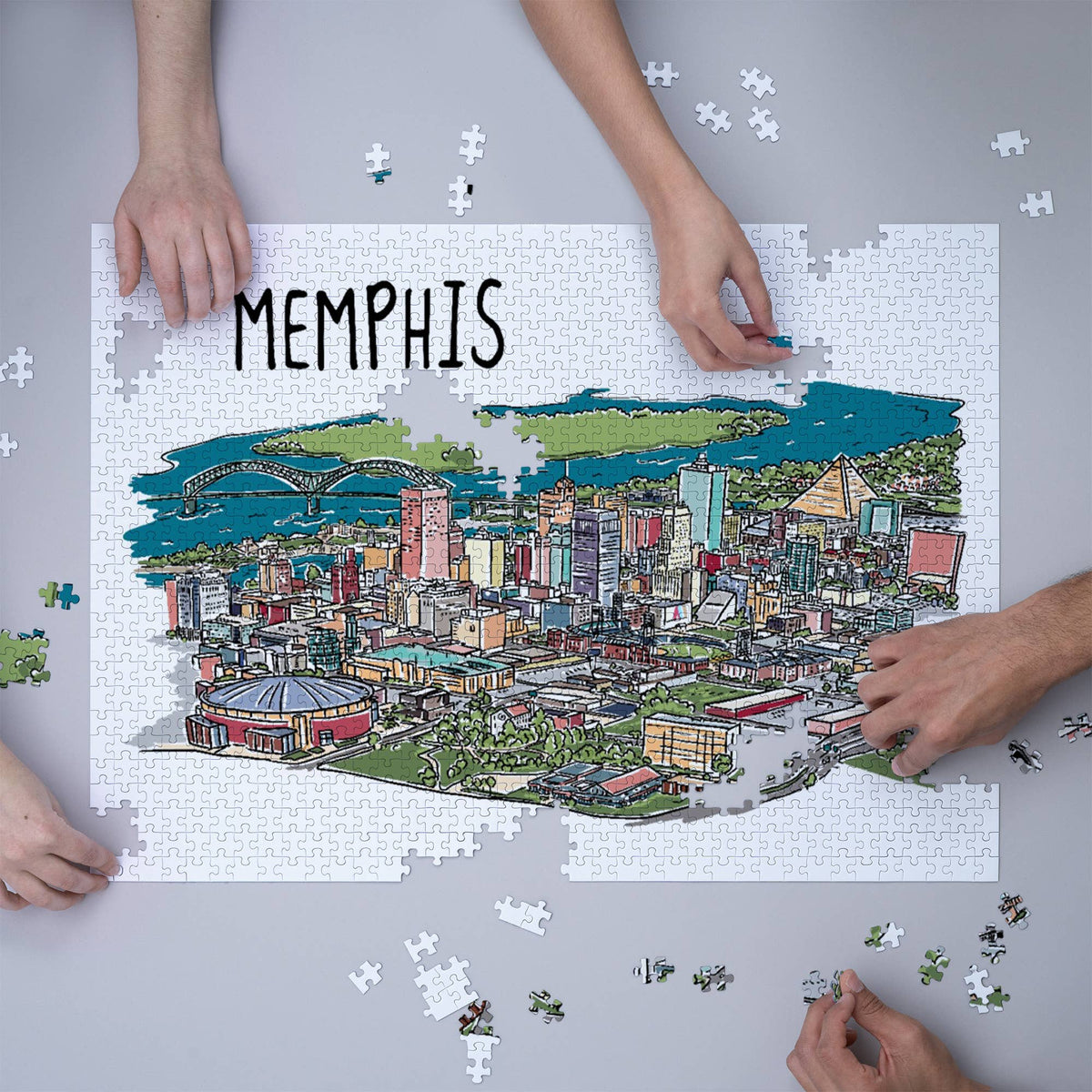 Memphis,TN Line Drawing 1000 Piece Puzzle
