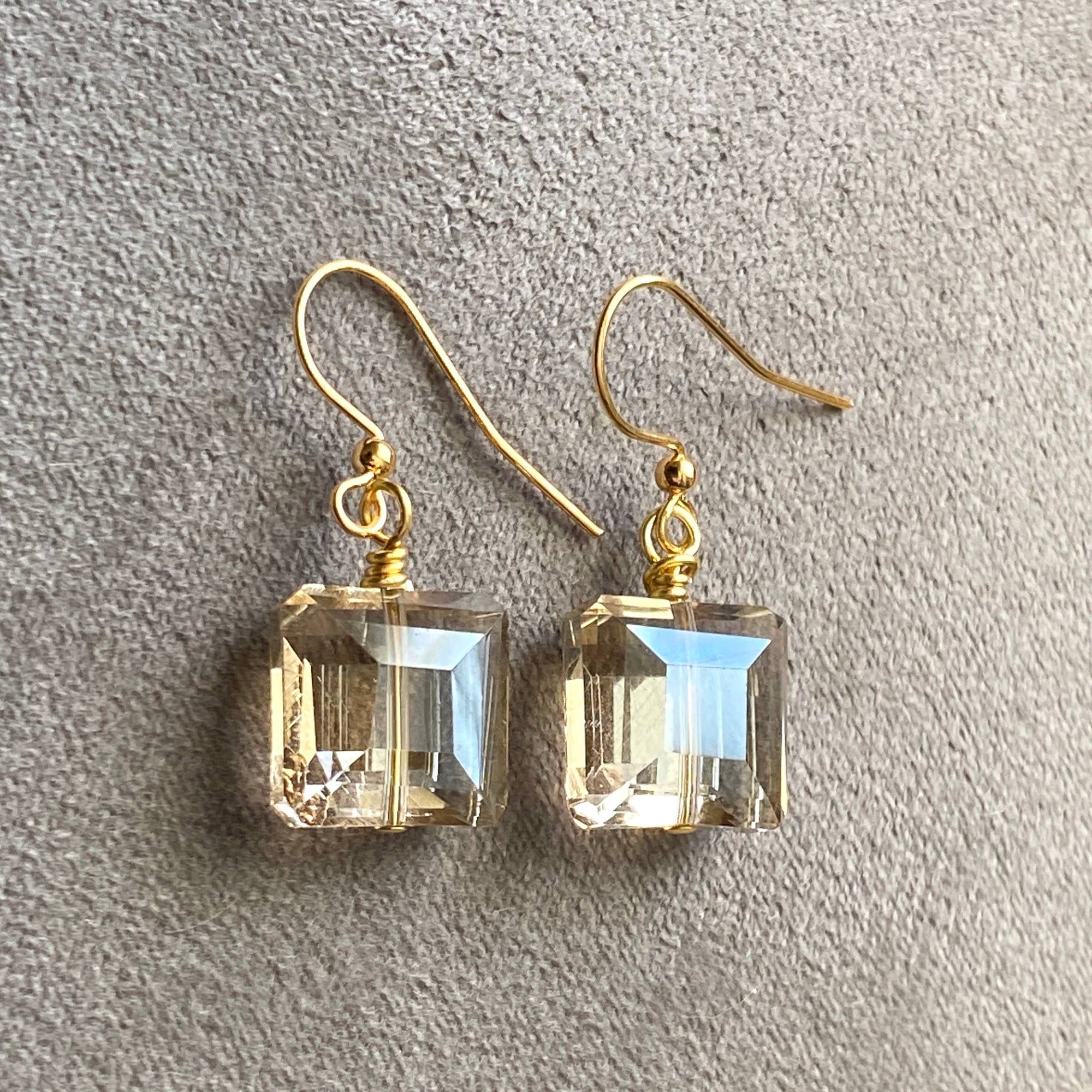 Crystal Earrings Gold Champagne Silver / Gold Elegant