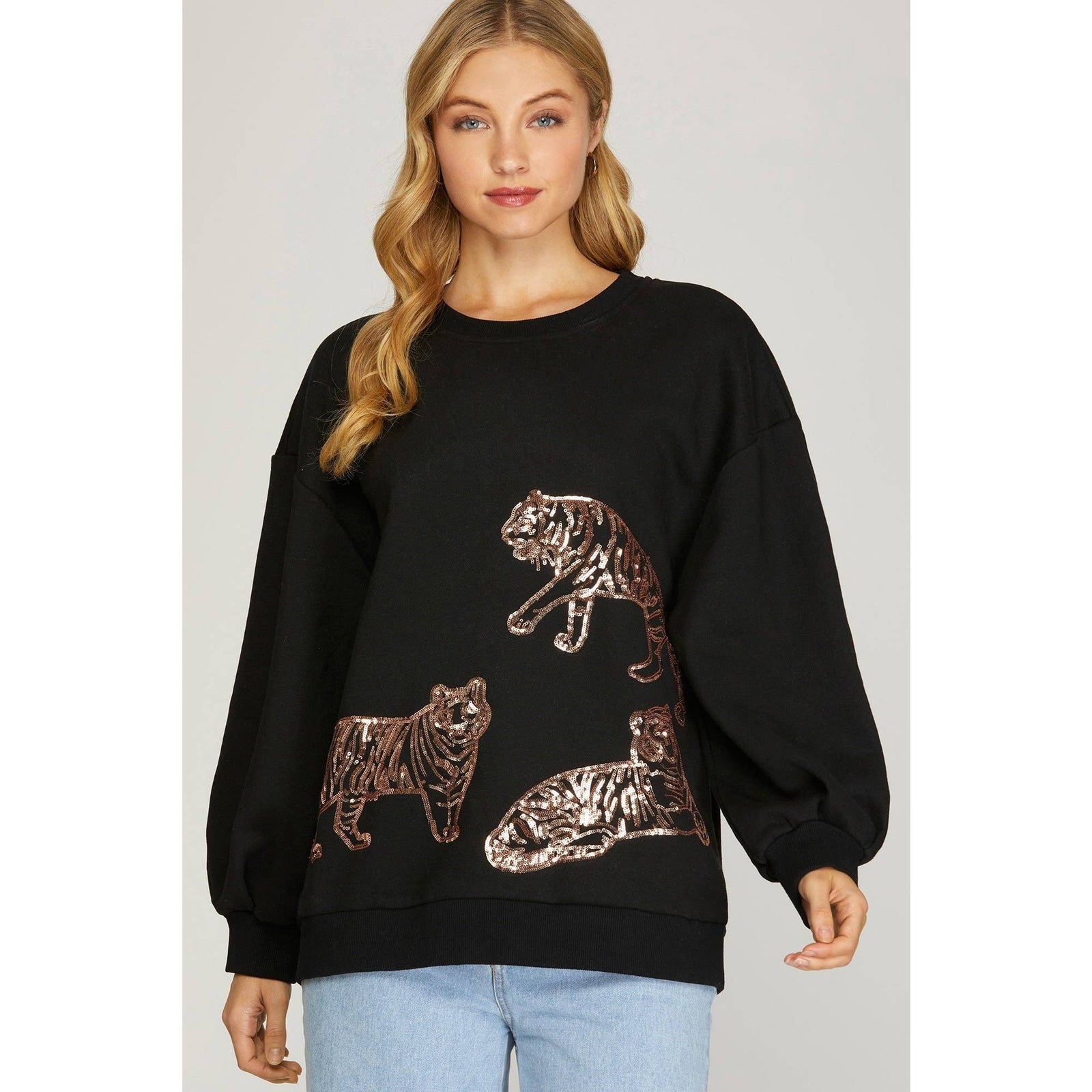 Long Sleeve Tiger Sequinced Top