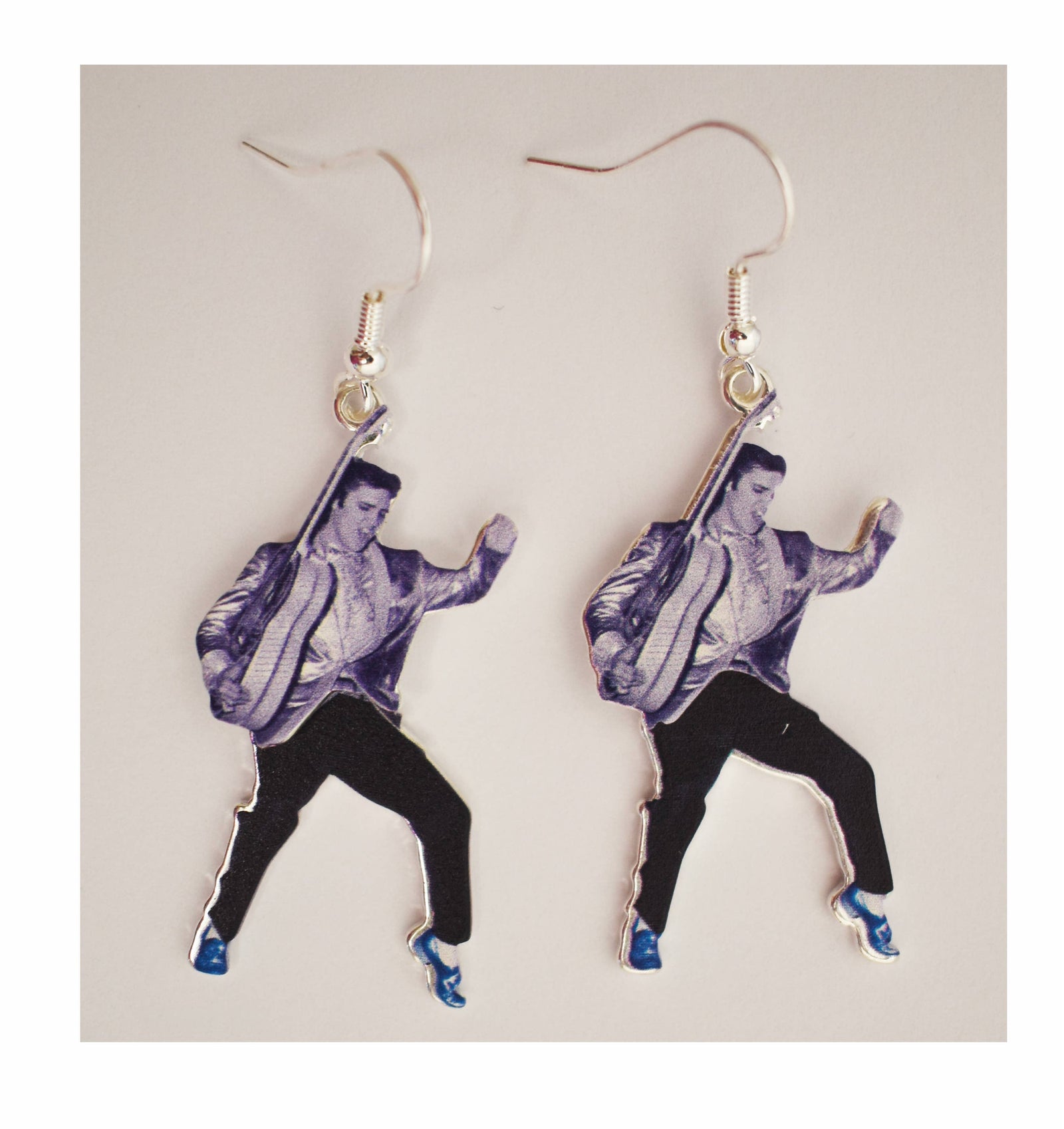 Elvis Earrings Swinging Legs - Blue Suede Shoes