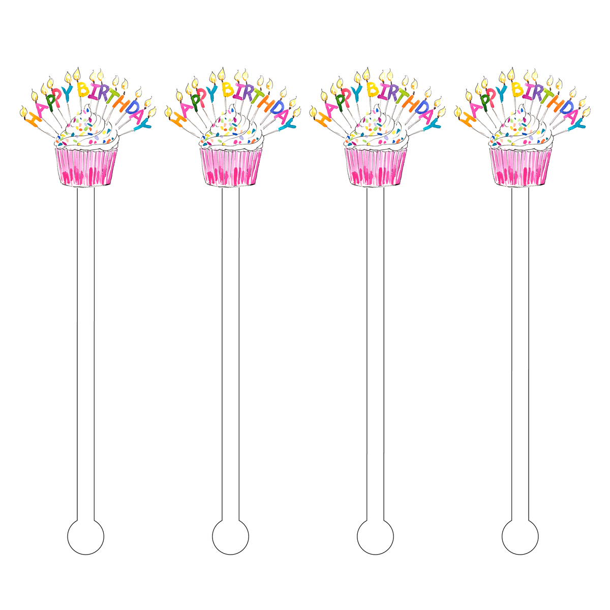 HAPPY BIRTHDAY SPRINKLE CUPCAKE ACRYLIC STIR STICKS