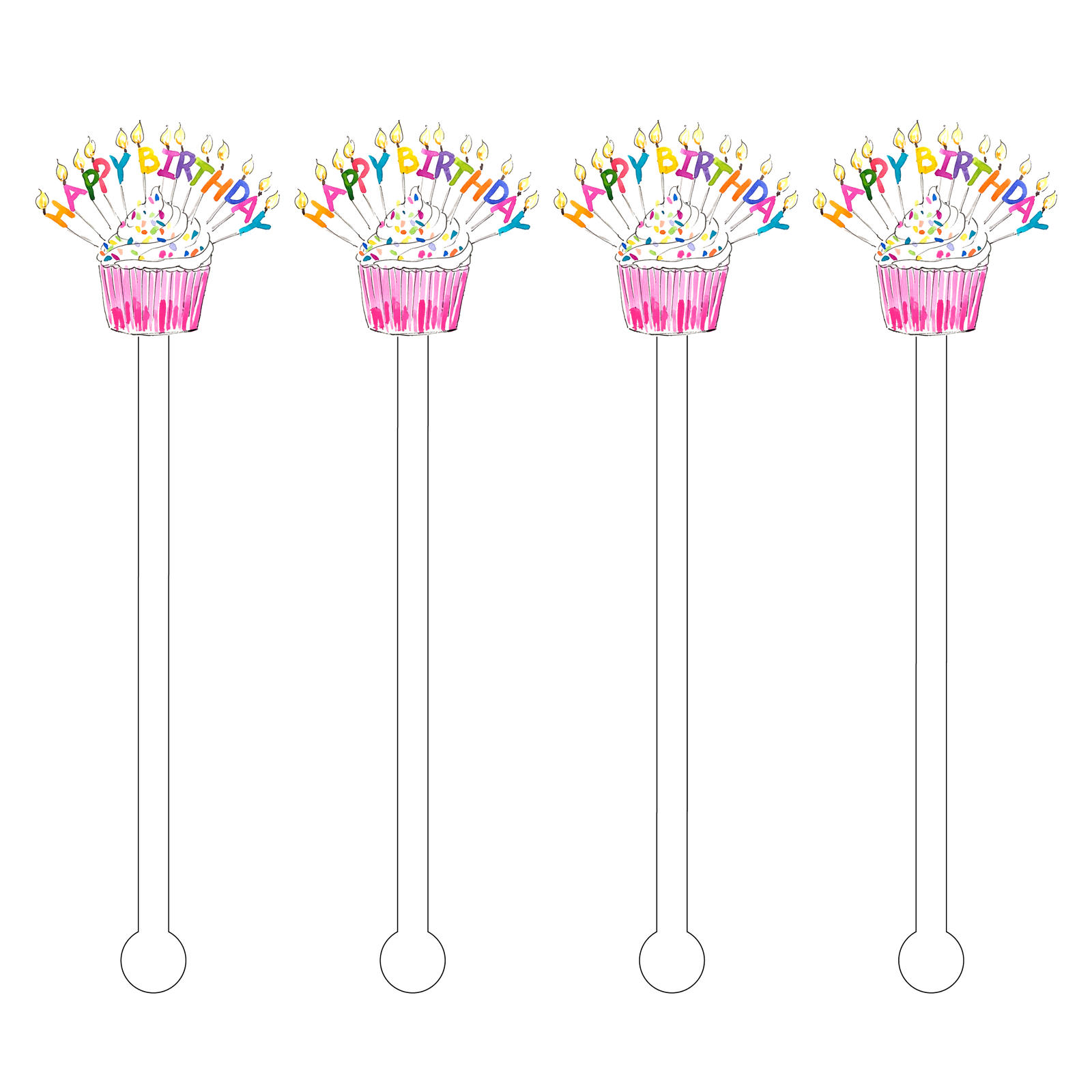 HAPPY BIRTHDAY SPRINKLE CUPCAKE ACRYLIC STIR STICKS
