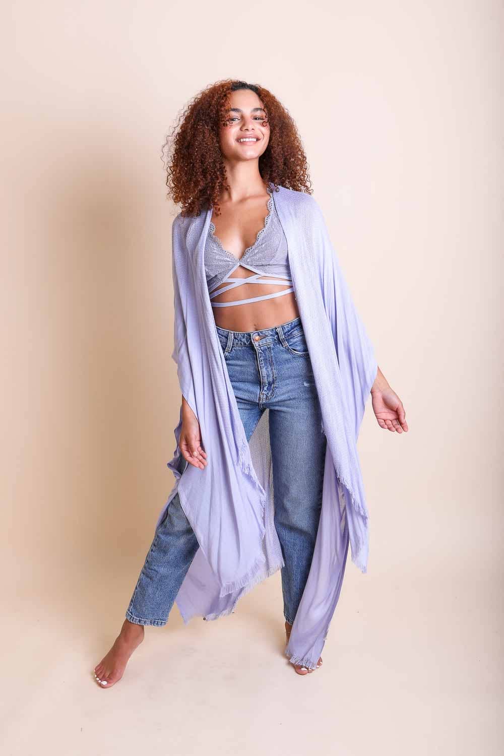 Periwinkle Open Weave Drape Kimono