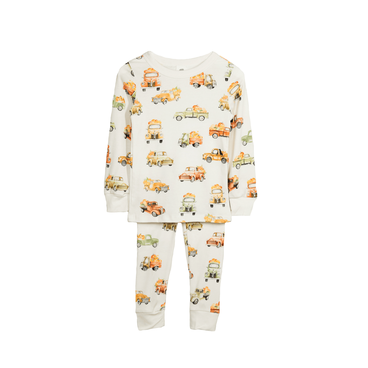 Kids Long John Pajama Set - Pumpkin Trucks