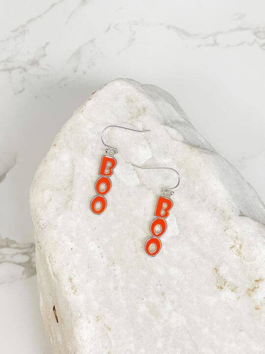 'BOO' Enamel Dangle Earrings - Orange