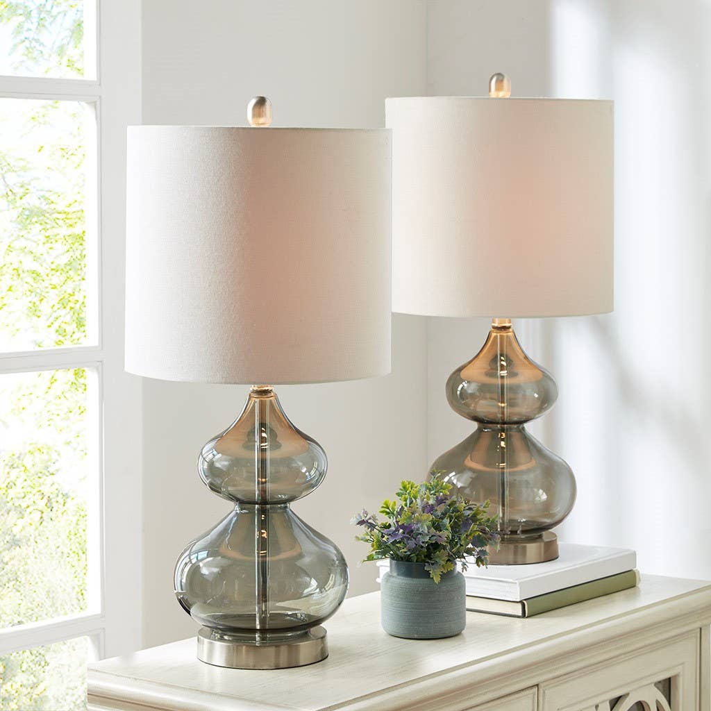 Clear Glass Base Table Lamps, Grey Glass