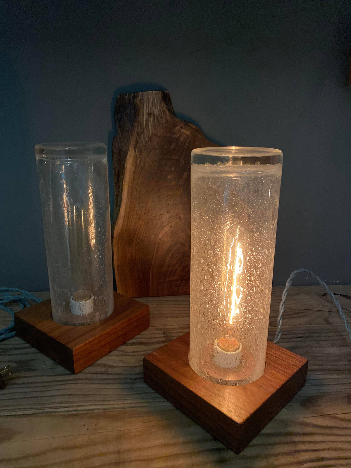 Hand Blown Glass Tube Light with Edison Bulb in White